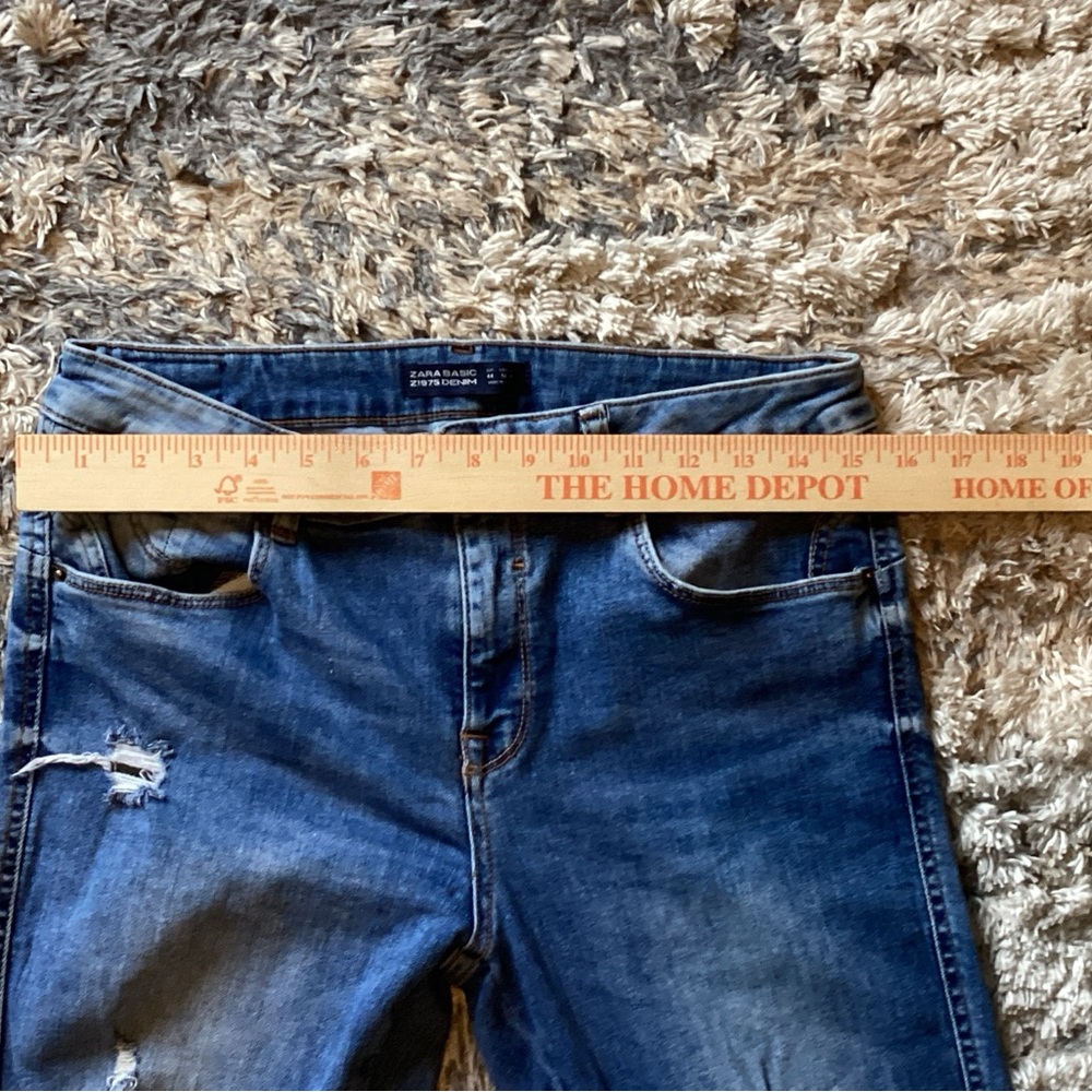 ZARA Basic Z1975 Denim Blue Jeans Distressed Women’s 12 - Picture 4 of 8